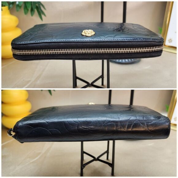 Authentic Chanel Lambskin Camellia Embossed Zip Around Organizer Wallet Black - Picture 10 of 17